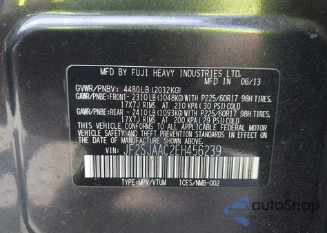 2014 Subaru Forester 2.5I z USA, uszkodzony, nr VIN JF2SJAAC2EH456239